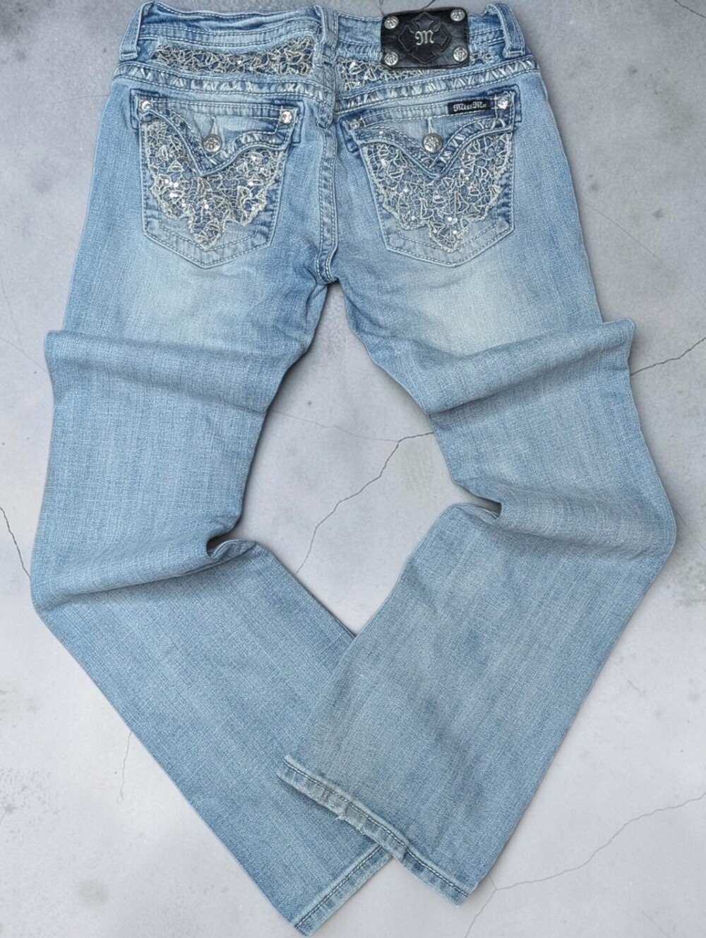 Y2K Miss Me Low Rise Flare Jeans 28W Bootcut McBling Grunge 2000 Core Wash